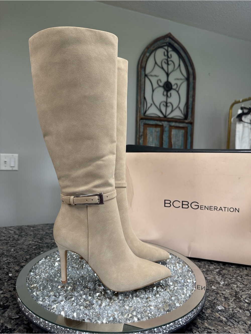 BCBGeneration Beige Knee-High  Stiletto Boots NEW 6.5